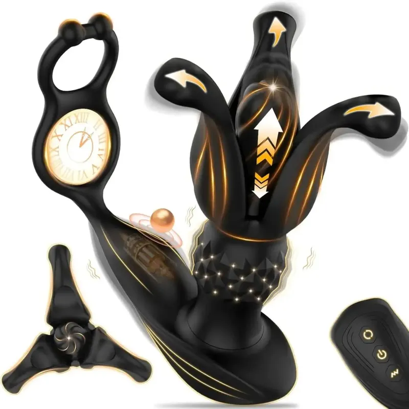 Remote Control Male Prostate Massager Anal Vibrator with Dual Ring Buttplug Anal Expander Butt Plug Adults Sex Toy for Men Gay