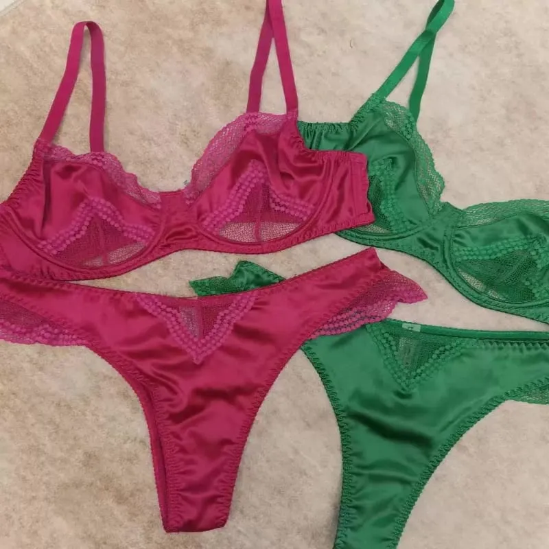 New Trendy Female Satin Lace Soft Underwire Bra Set Unpadded Ultra Thin Slimming Anti-sagging Comfort Daily Wear Underwear Set — image 1