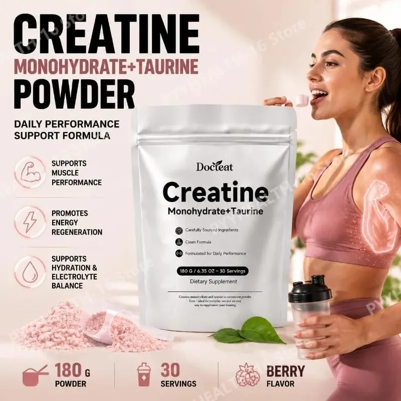 Docteat Creatine Monohydrate Powder with Taurine Muscle Performance & Energy Support for High-Intensity Capacity 30 Servings — image 2