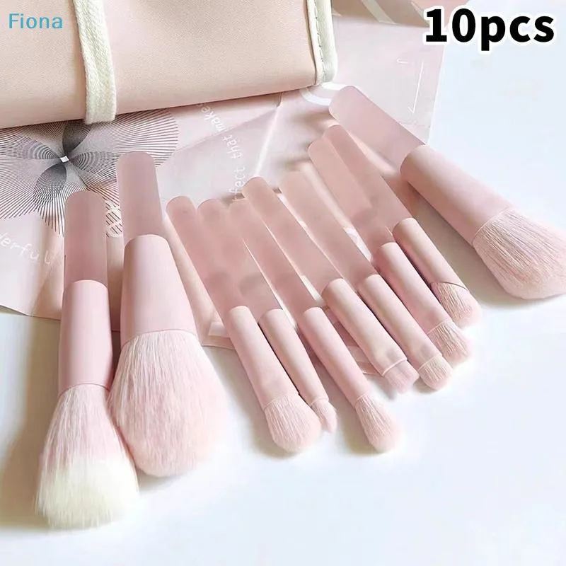 ☭10pcs Pink Handle Travel Makeup Brushes Synthetic Foundation Powder Eyeshadow Mini Makeup Brush Set