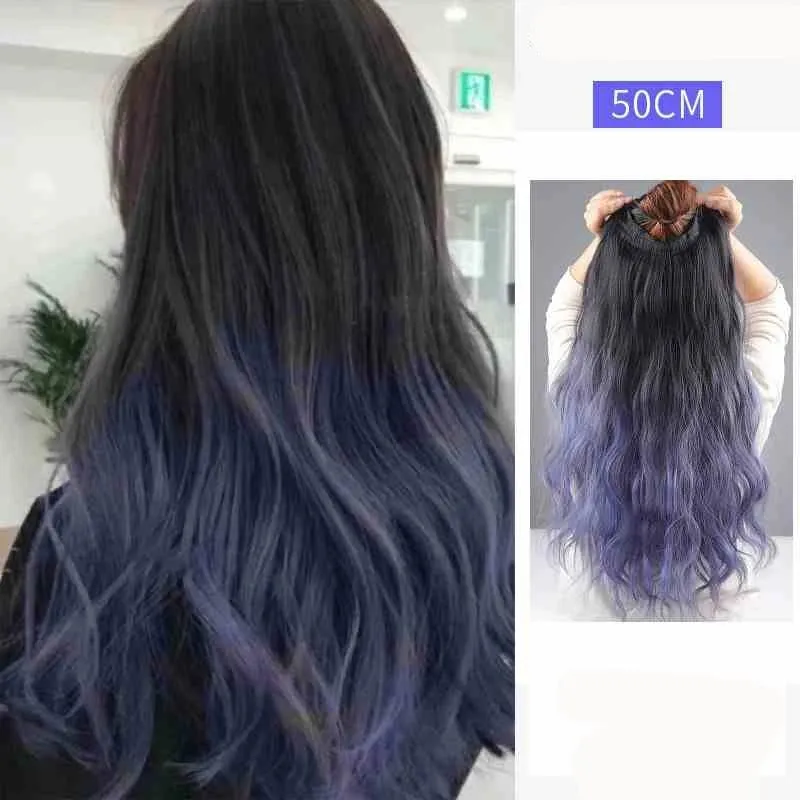 One piece hanging ear dyed synthetic wig piece for women highlighted color hair extensions