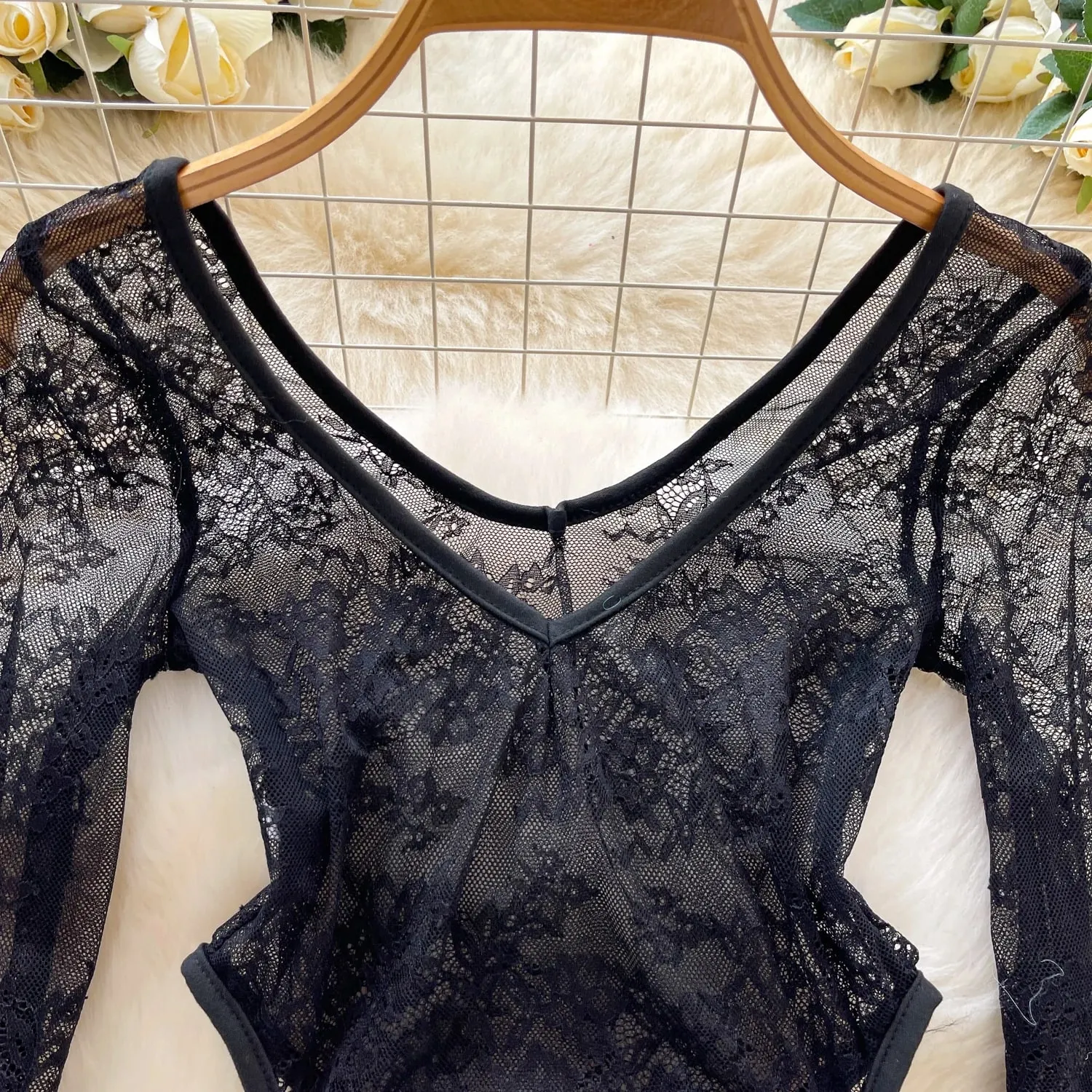 sexy sleeveless lace flare sleeve see through Vintage Straps Bodysuits Jumpsuits Top Hotsweet Clothing — image 8