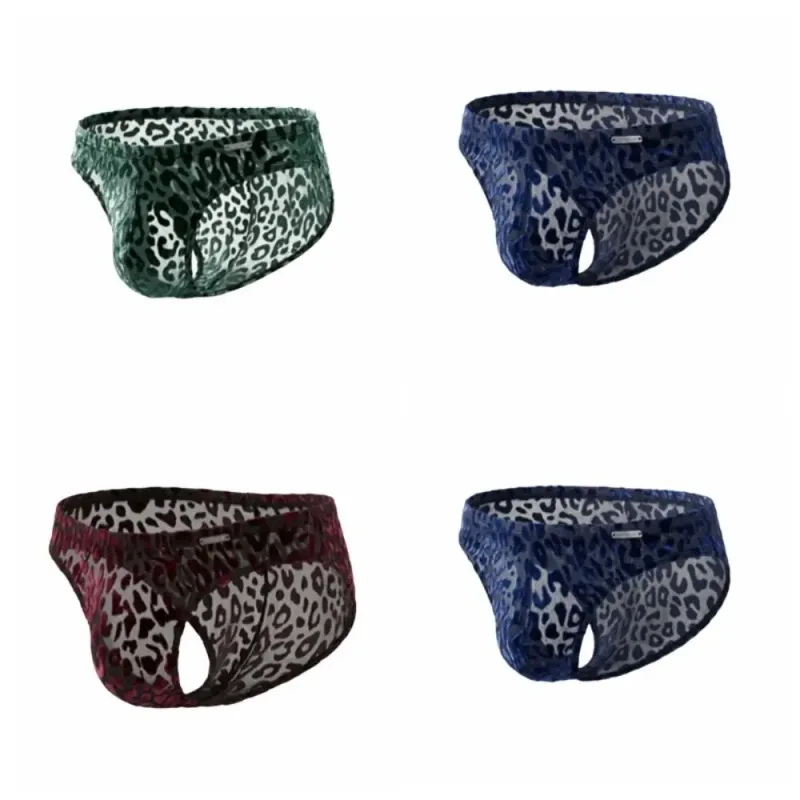 Comfortable Ice Silk Men Briefs Mesh Low Waist Sheer Underwear Convex Pouch Transparent Leopard Print Panties Date Night — image 1
