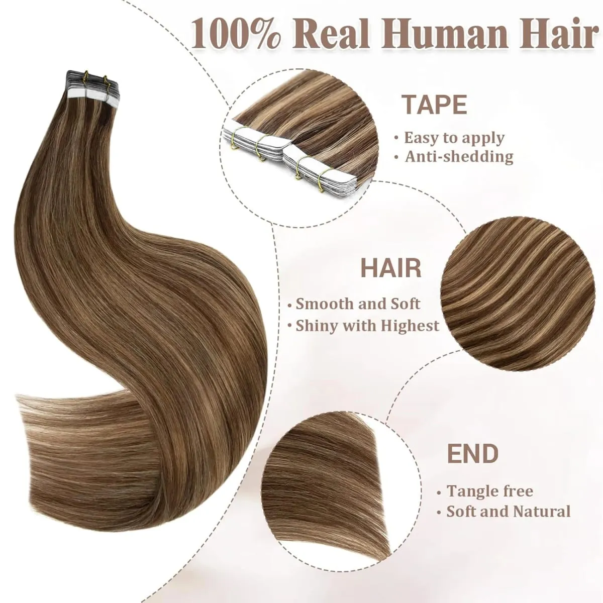 Highlight 4/27 Straight Tape In Human Hair Extensions 100% Human Hair — image 4