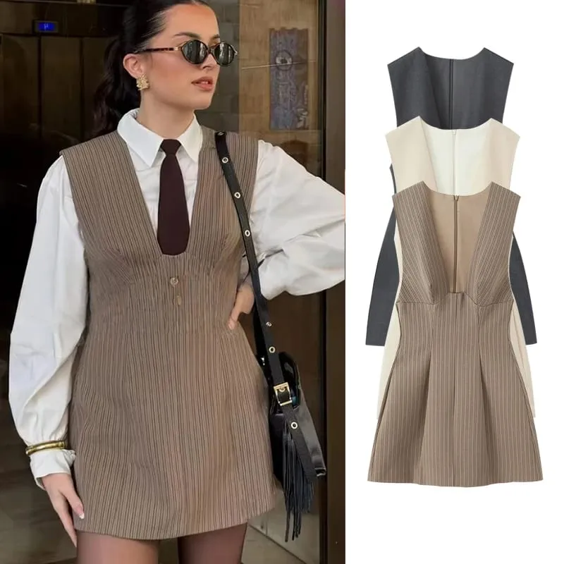 Dress Summer Women's 2026 New Fashion Striped Slim V-neck Mini Short Party Dress Women's Youth Street Holiday Summer Dresses — image 1