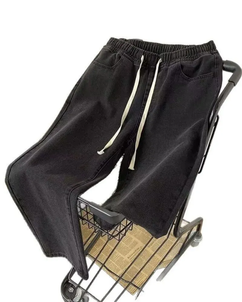 Heren winter losse jeans, elastische taille, wijde pijpen, Y2K denimbroek, rechte pijpen, comfortabel merk herenjeans