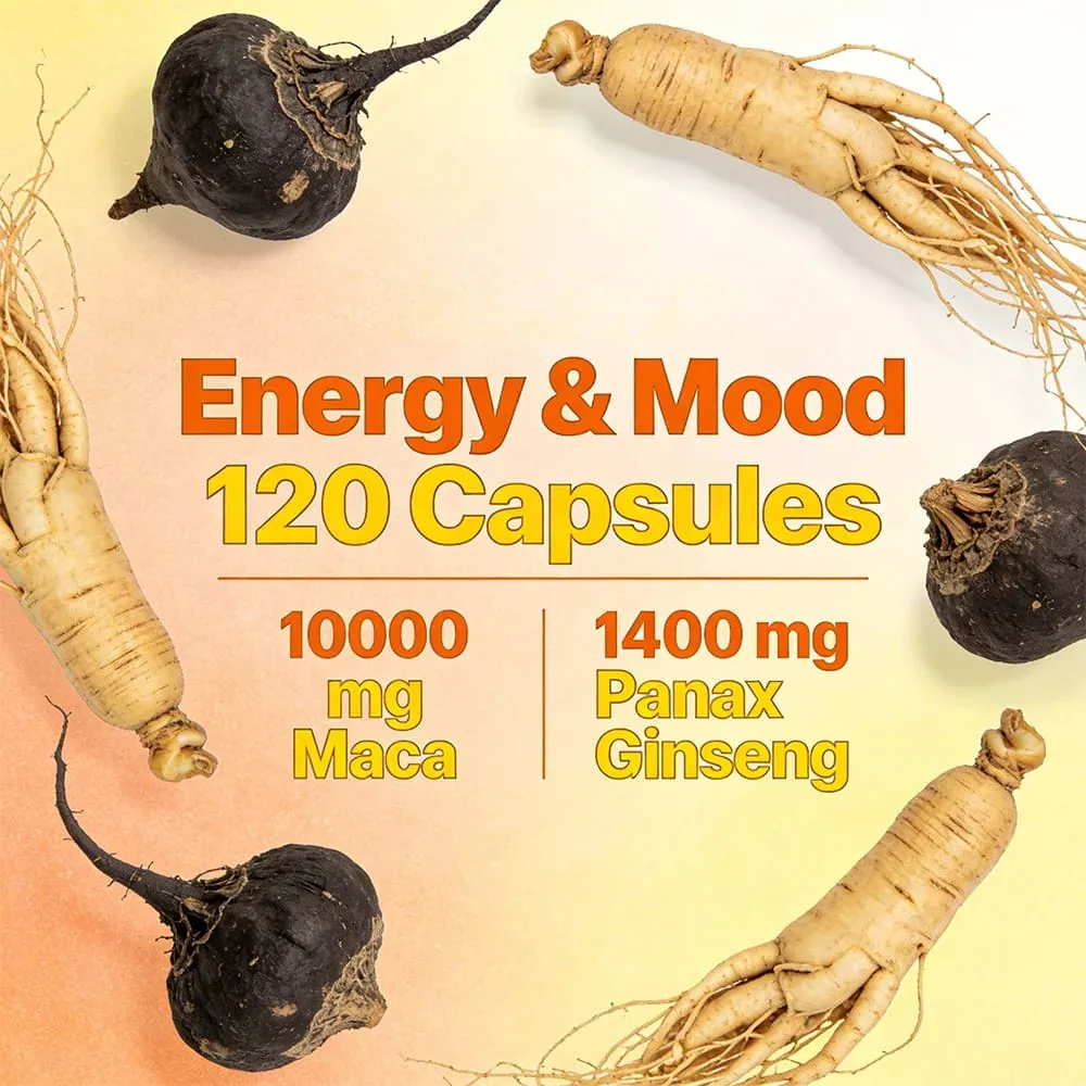 Maca Root Capsules with Ginseng - Promote Energy Mood Stamina & Performance Supports Mental Health for Men and Women — image 4