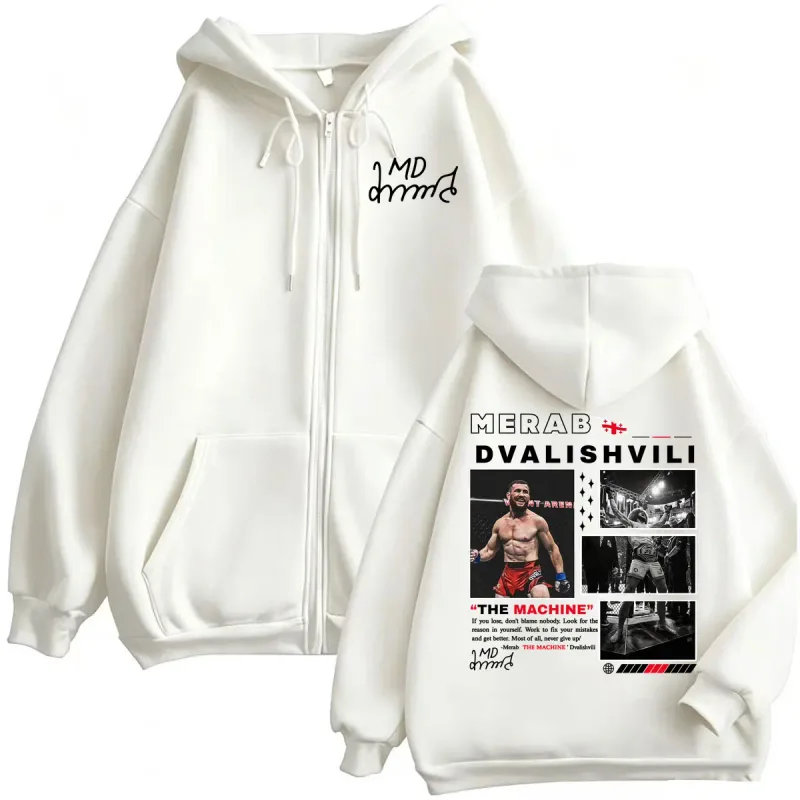 Merab Dvalishvili The Machine Zip Up Hoodies Men Women Harajuku Classic Retro Sweatshirt Jacket Coats High Quality Zipper Hooded