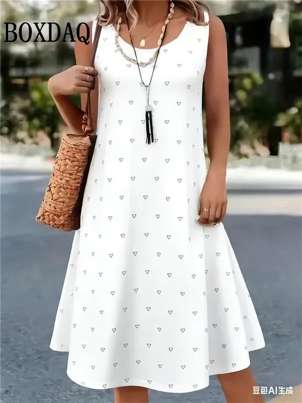 Summer Hot Sale Polka Dot Sleeveless Dress Elegant Women's Fashion 3D Print Mini Dress Casual Round Neck Loose Women's Clothing — image 9