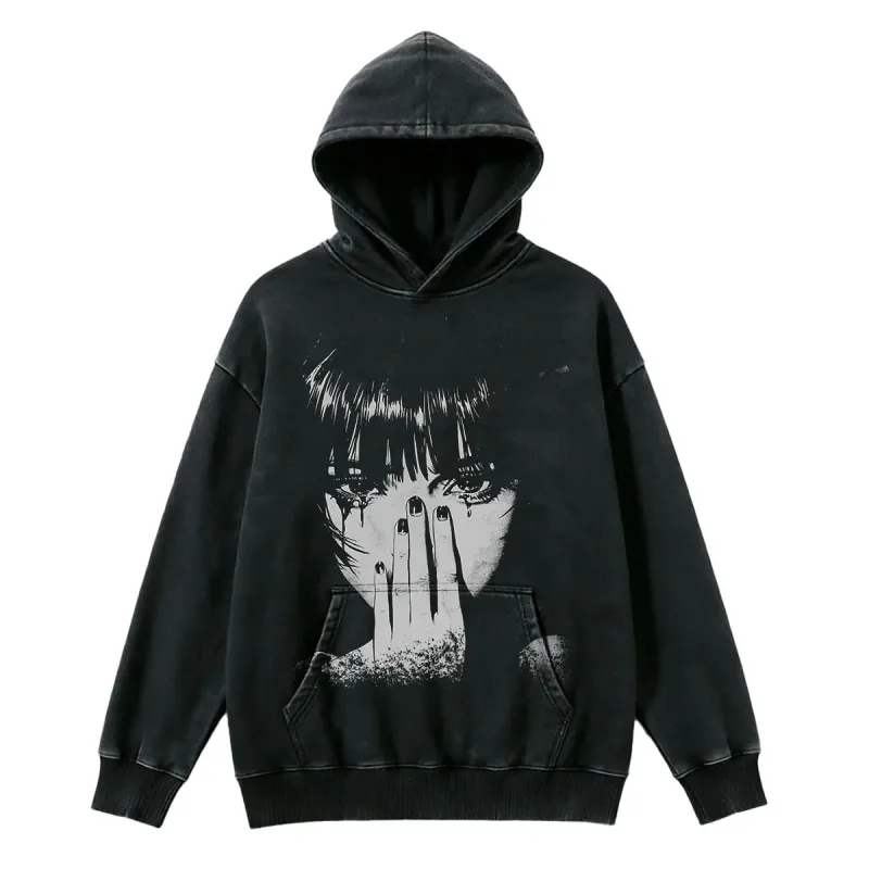 hd0121 Hip Hop Men's Fashion Washed Hoodie, Streetwear Graphic Print Harajuku Pullover Sweatshirt, Casual Loose Fit Y2K — image 16
