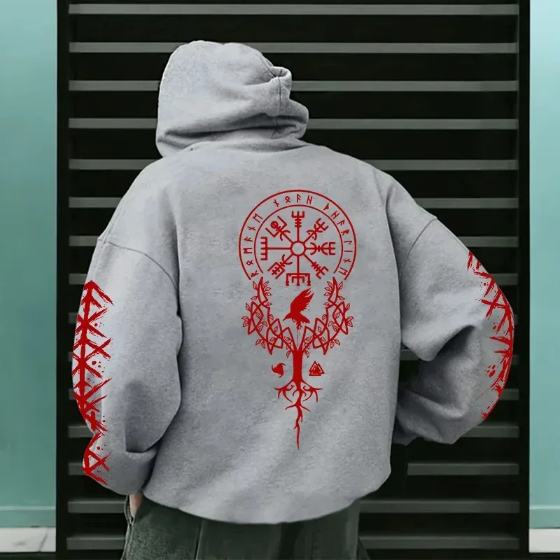 Winter and Autumn Edition Viking Nordic Runes Printed Men's Large-Sized Hooded Sweatshirt for Street Casual Wear — image 8