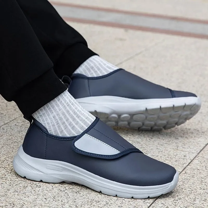 Men's Orthopedic Diabetic Leather Sneakers Adjustable Hook & Loop Wide Fit Open Shoes for Swollen Feet Comfortable Walking Shoes — image 5