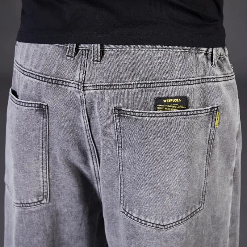 Plus Size Jeans Men High Elastic Waist Baggy Denim Pant Male Plus Large Loose Fit Cowboy Trouser Classic Black Blue Grey Clothes — image 6