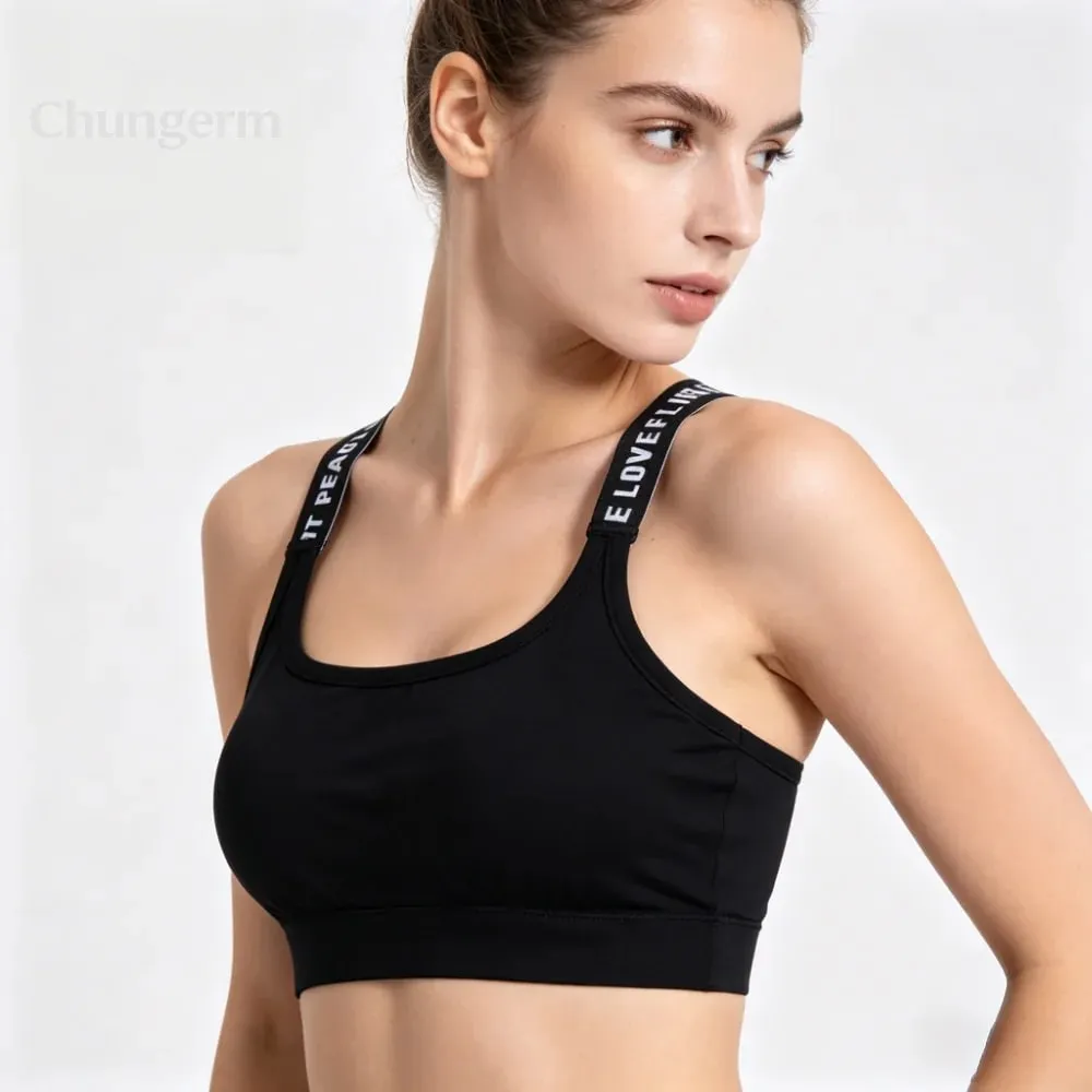 Comfortable Workout Activewear Without Underwire Sports Underwear Women Yoga Fitness Seamless Crop Top Wide Letter — image 4