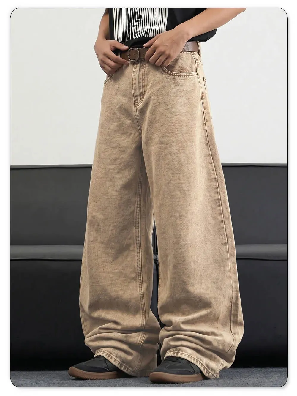 Men's Stir Fried Snowflake Baggy Wide Leg Jeans Simple Affordable Luxury Denim Pants Suitable for Work and Casual Wear — image 5