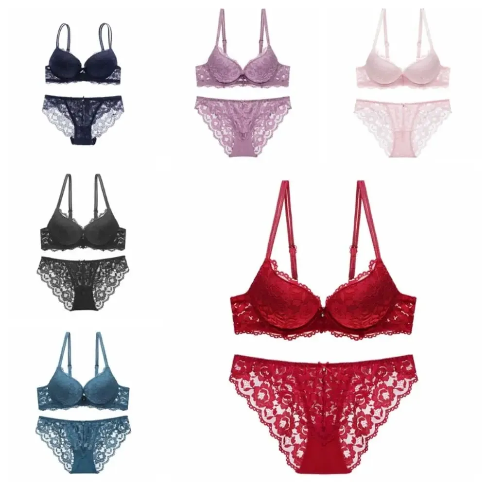 Fashion Mesh Lace Flower Bra Bowknot Non Slip Bra Panties Set Lingerie Intimates Seamless Underwear Set Summer — image 6