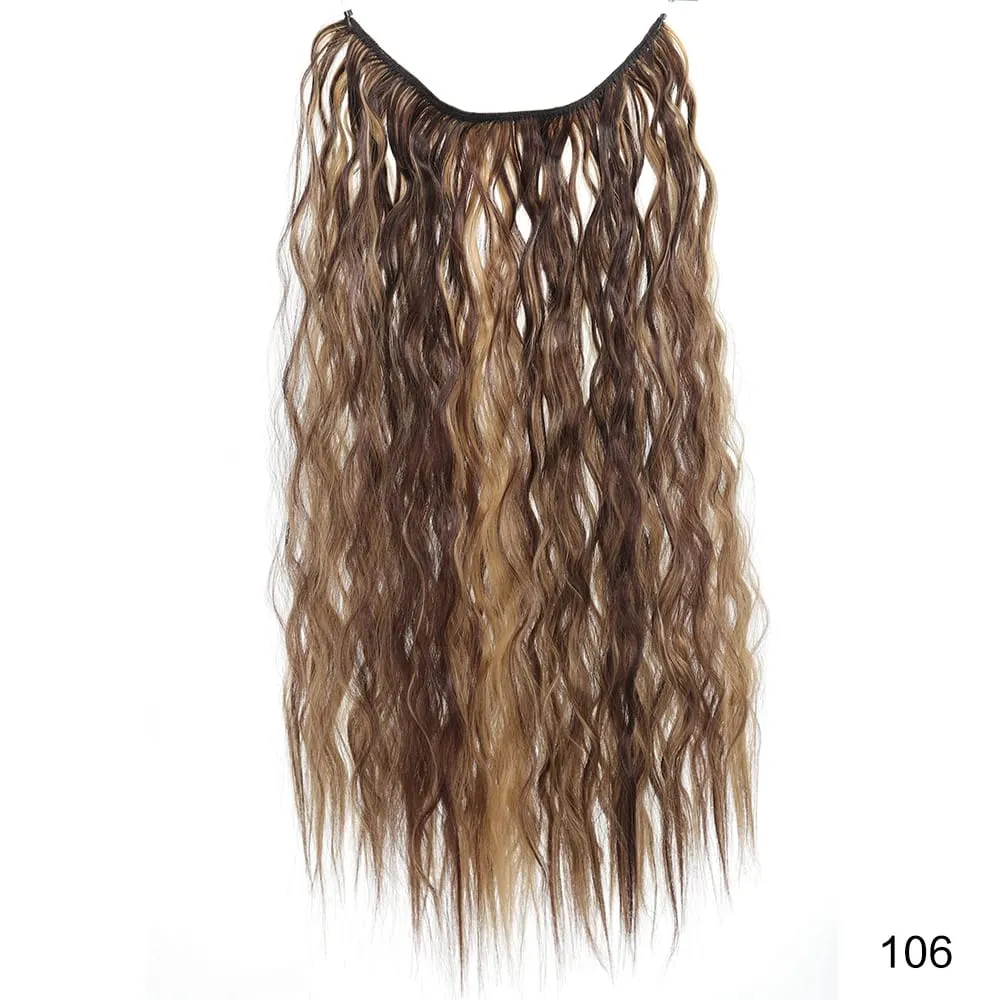22" Invisible Wire Hair Extensions Water Wave Gray Black No Clip One Piece Synthetic Hairpiece Women Natural Heat Resistant Hot — image 10