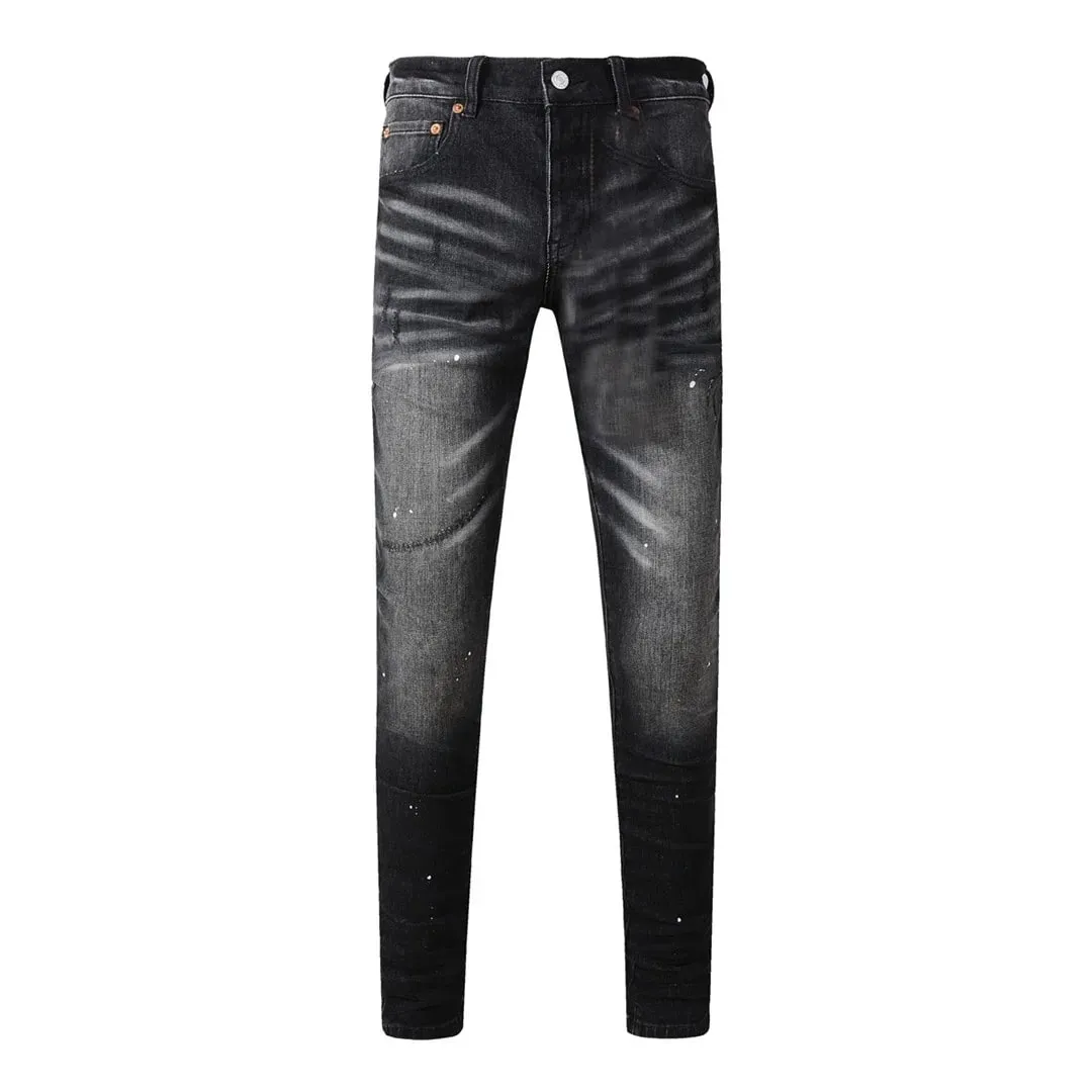High Street Brand Men's Jeans American Distressed Coated Blank Stretch Skinny Button Fly Ripped Pants Trousers — image 12