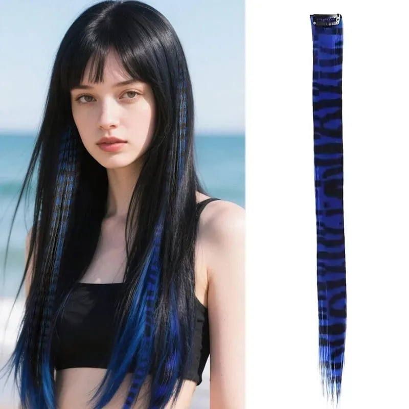Rainbow Colored Feather Clip In Hair Extensions 18inch Synthetic Hair Piece Y2K Fashion For Women Girls Cosplay Party Halloween