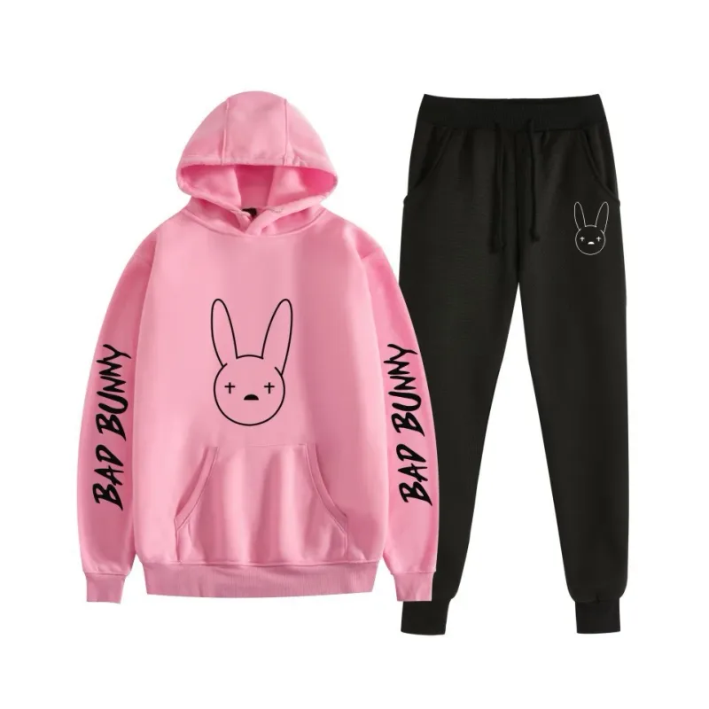 Harajuku Comfortable bad bunny Print Sweatshirt Sweatpants Suit Women's Hoodies+ Trousers Suit Boys/Girls 2 Piece Set Clothes — image 60