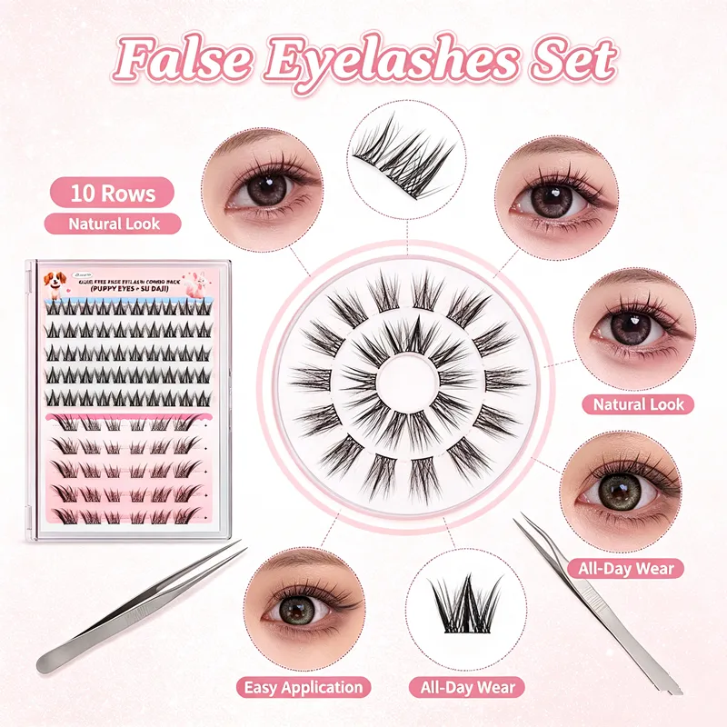 Self Adhesive Lash Clusters Combo Pack 10 Rows No Glue False Eyelashes Puppy Fox Eye Wispy Segmented Lashes for Daily Makeup — image 3