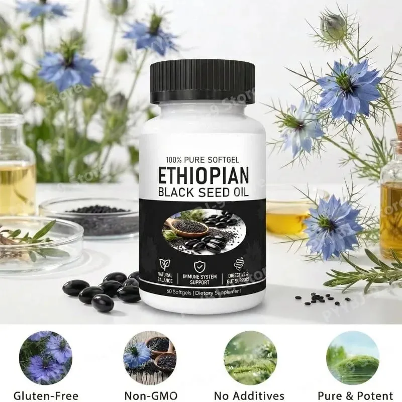 Ethiopian Black Seed Oil Softgels 800 mg za studena lisovaný bylinný extrakt kapsle Denní podpora rovnováhy zdraví Bez GMO Počet 60 — image 6