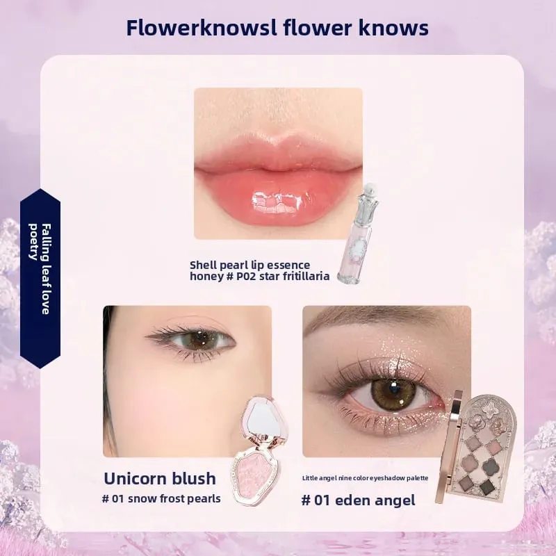 Flowerknows Gift Box Zestaw do makijażu Little Angel Full Box Lip Glaze Róż do policzków Biżuteria w kształcie kwiatka Poznaj zestaw prezentów urodzinowych — image 11