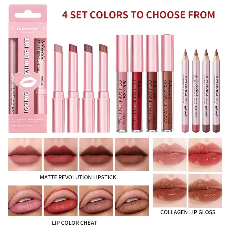 Conjunto de delineador labial + batom em 5 cores e mancha labial fácil coloração fosco kit batom batom vermelho de longa duração conjunto de maquiagem labial