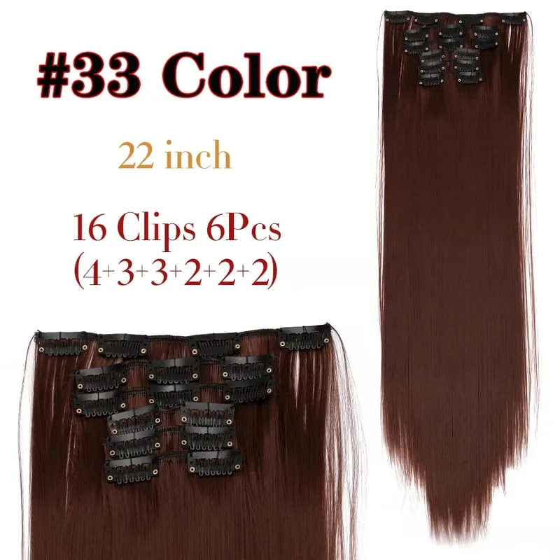 22 Inches Synthetic Long Straight Hairstyle 16 Clips 6Pcs/Set Hair Extensions Blonde Black Hairpieces Heat Resistant For Women