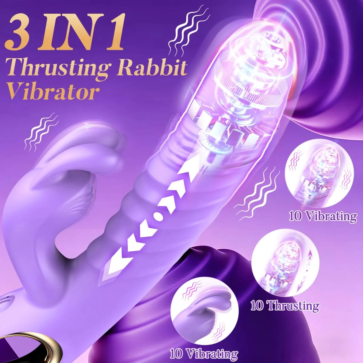 Thrusting Rabbit Vibrator 10 Vibrating Thrusting G Spot Vibrator Anal Dildo with Liquid Silicone Vaginal Massage Adult Sex Toys