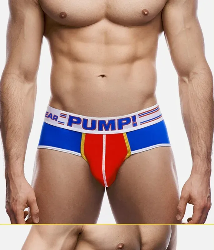 Men's Cotton Color Block Briefs, Pump! Logo Wide Waistband Low Rise Sexy 3D Convex Pouch Underwear 3256813080433415 — image 20