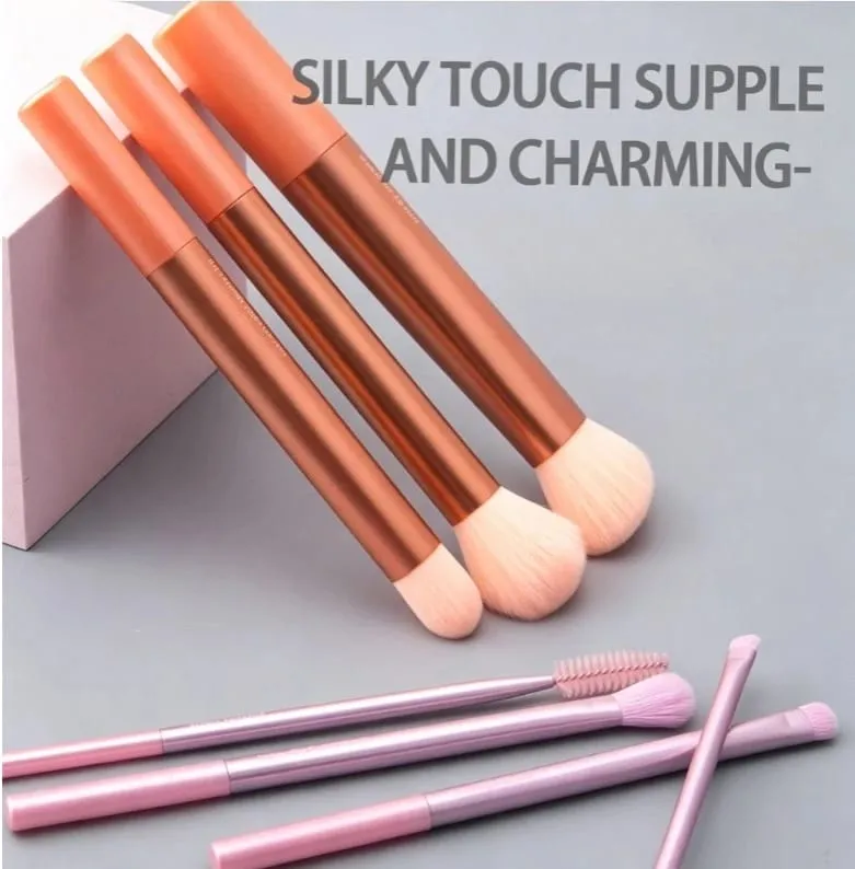 7Pcs R Series Orange Slanted Cut Makeup Brush Set with Beauty Sponge Blender Fluffy Brushes for Foundation Make-up — image 4