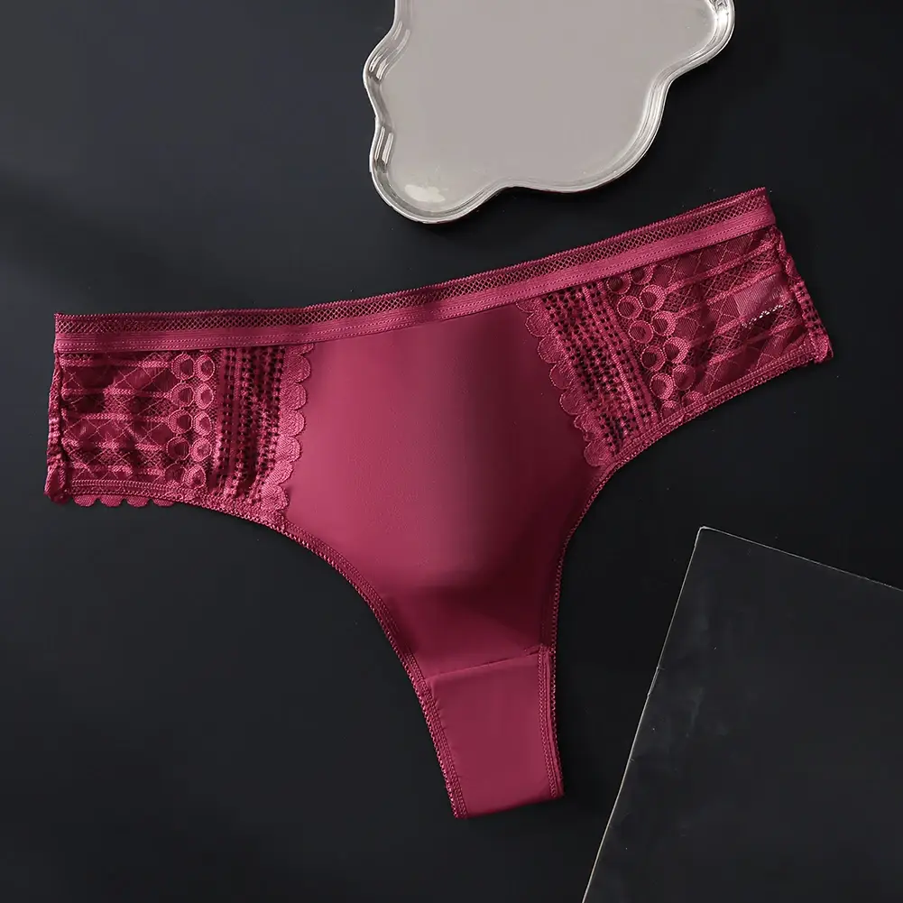 1pc hommes Sexy dentelle slips sans couture glace soie sous-vêtements en string 3D renflement poche solide string haute élastique respirant culotte