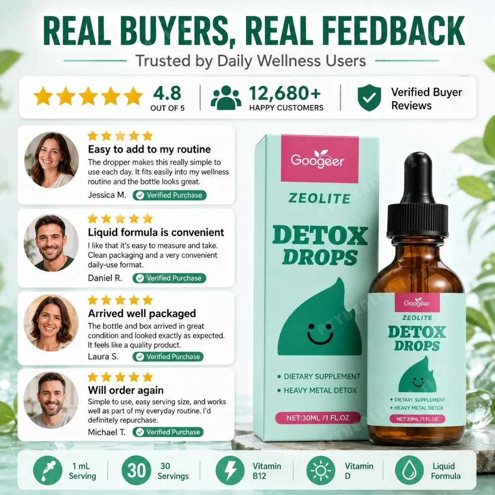 Googeer Zeolite Detox Drops 30ml Heavy Metal Support Vitamin B12 D3 Daily Cleanse Formula Non-GMO Soy-Free Dietary Supplement — image 6
