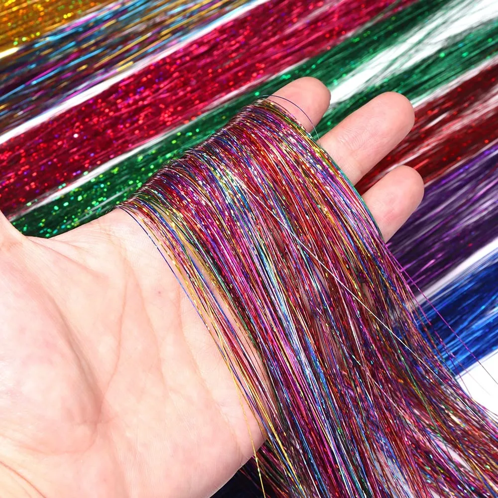 3pcs/pack 120cm Multicolor PET LLaser Hair Tinsel Strands Metallic Hair Extensions for DIY Party Cosplay Hair Decor Accessories — image 3
