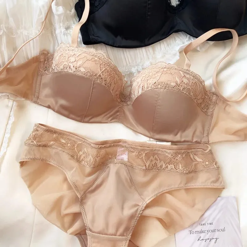 Sexy Lace Embroidery Lingerie Set for Women 1/2 Thin Cup Push Up Bra High Quality Seamless Comfort Underwear Plus Size Brassiere — image 8