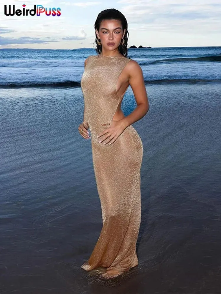 Kỳ Lạ Mèo Xem Qua Đầm Nữ Mùa Hè 2024 Áo Mỏng Lấp Lánh Chia Coquette Hở Lưng Clubwear Đi Biển Gợi Cảm vestidos — image 6