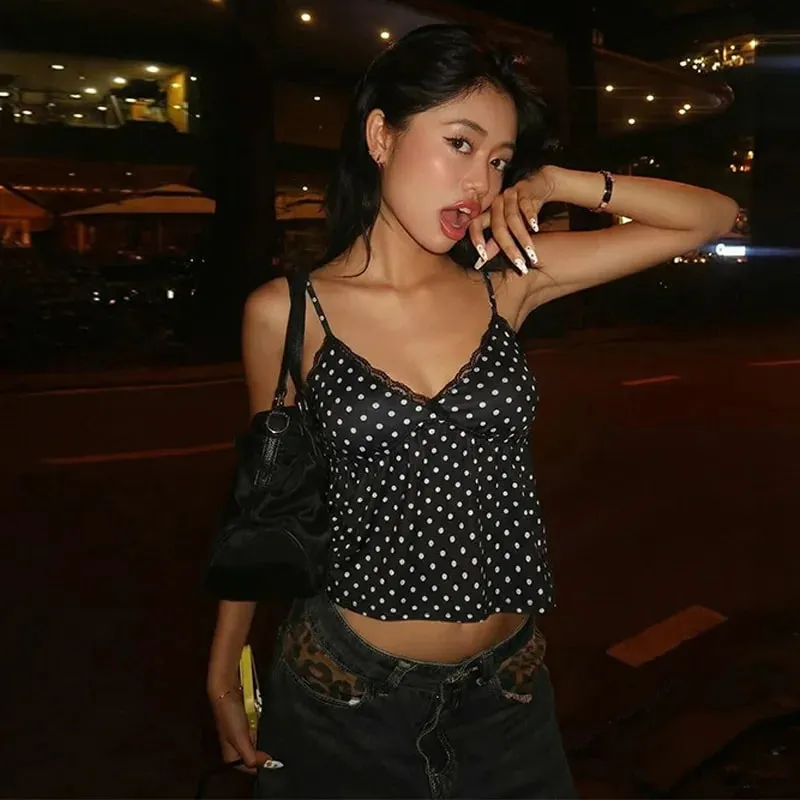 Women 2026 Spring Floral Print Cami Top Lace Trim Spaghetti Strap Crop Tank Top Sexy Slim Fit Y2K Streetwear Layering Basic Cami — image 2