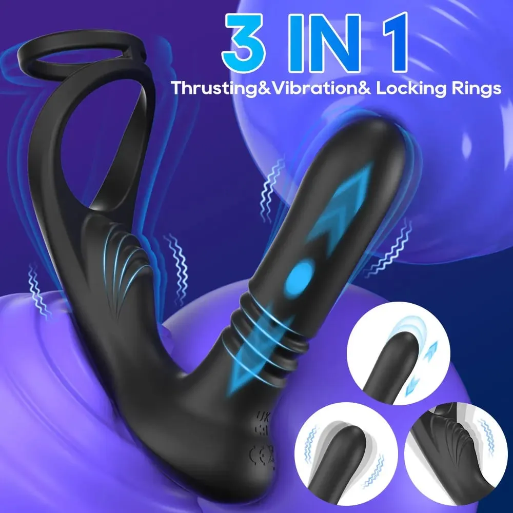 3 in 1 Thrusting Anal Vibrator Remote Control Male Prostate Massager Cock Ring Telescopic Butt Plug Stimulator Sex Toy for Men — image 3