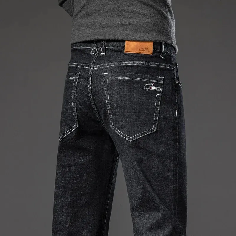 2025 Forår Efterår Mænds Lige jeans Denimbukser Klassisk stil Business Stretch Casual Bukser Large Størrelse 40 42 44 46