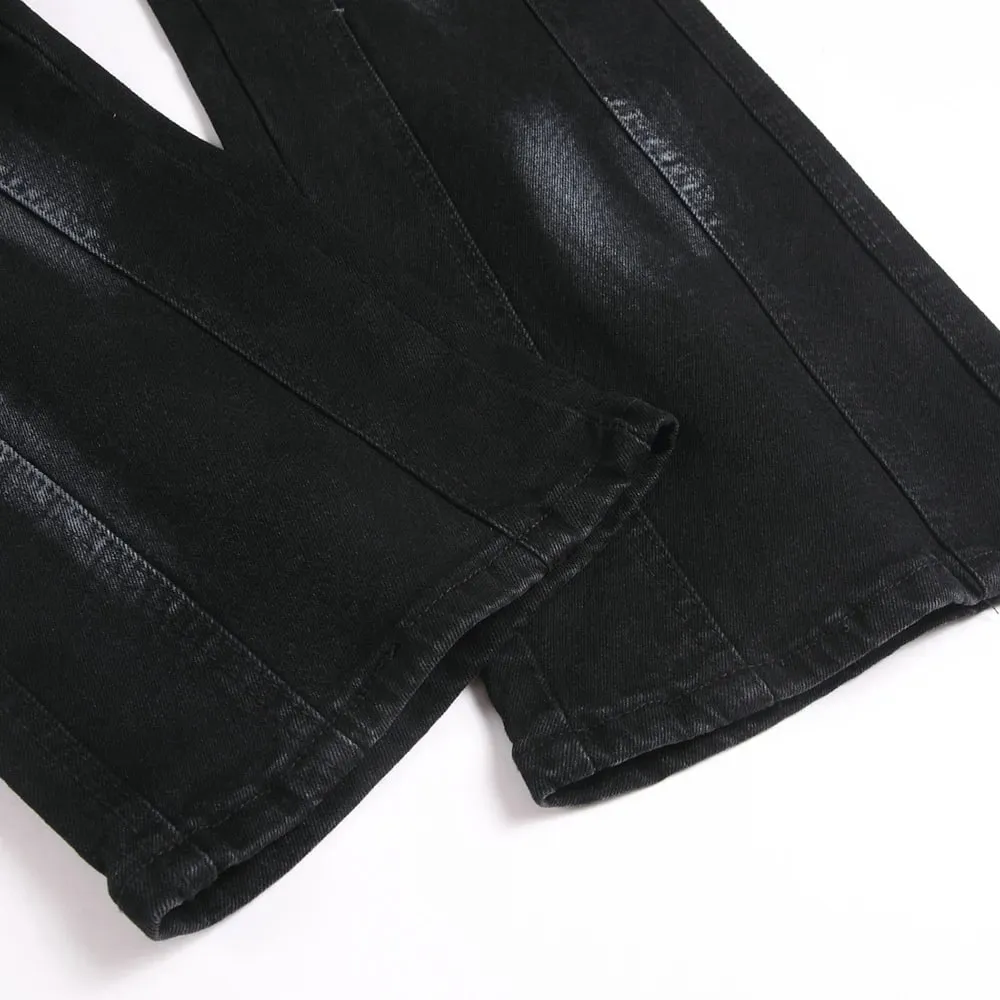 Men Crystal Stars Jeans Fashion Rhinestone Boot Cut Pants Punk Black Spliced Stretch Denim Flared Trousers — image 5