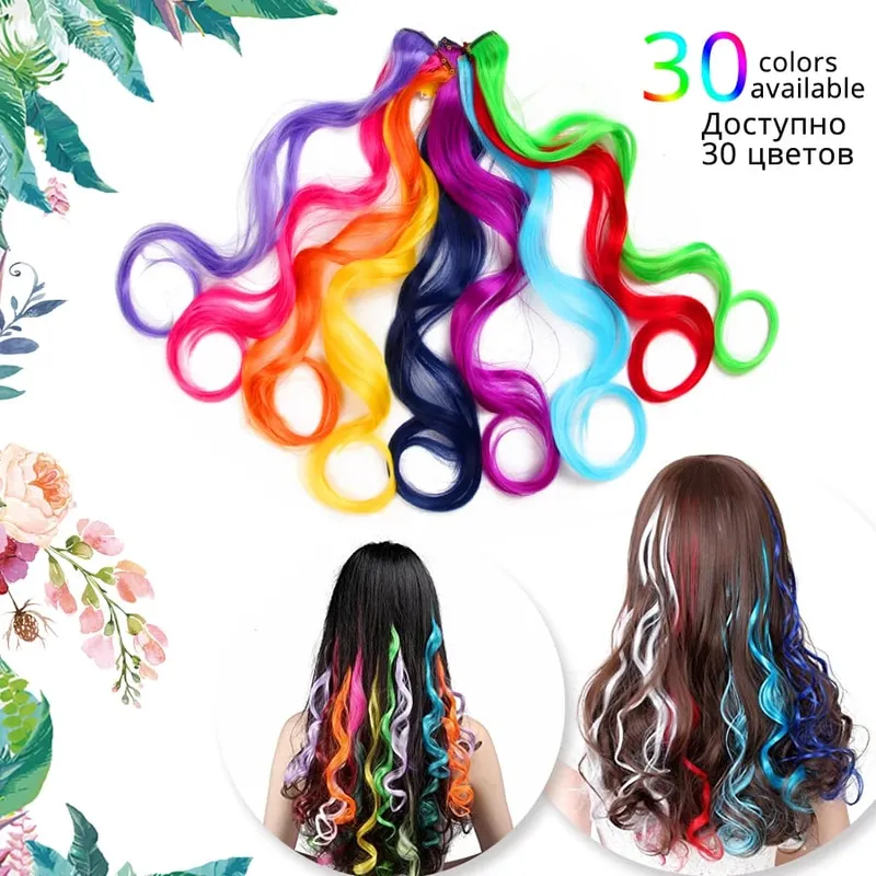 Leeons pince en une pièce Extensions de cheveux droite Ombre violet bleu rose Extension cheveux femmes synthétique faux faux cheveux — image 4
