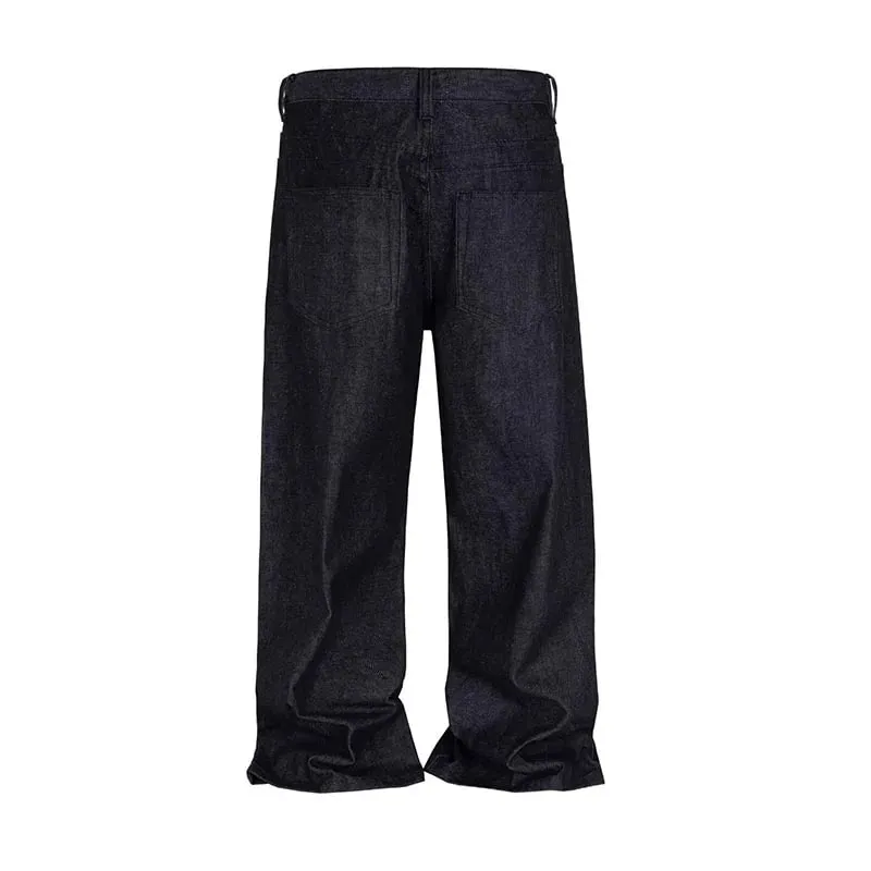 High Street Retro Buckle Design For Men'S Jeans Street Ruff And Handsome Loose Casual Wide Leg Pants Black Jeans