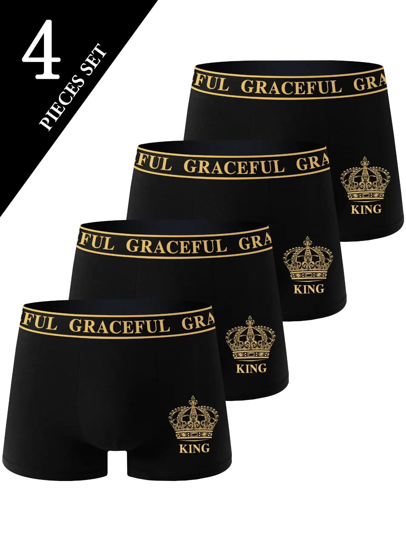 4-Pack Men's Underwear Comfortable Breathable Soft Boxer Shorts Black Gold High-End Sporty Casual Men's Briefs Underwear — image 4