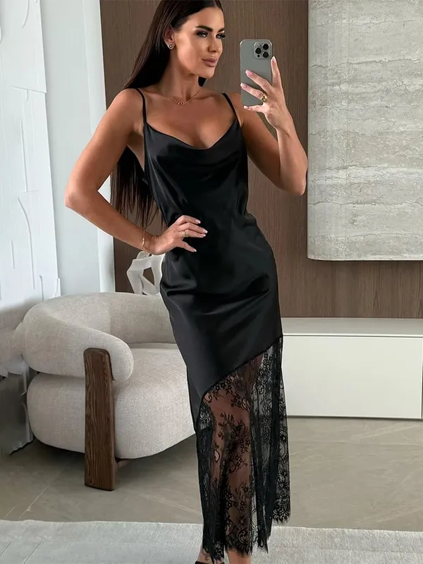 Trendix Hollow Out Lace Dress Women 2025 Winter Sexy V Neck Sleeveless Spaghetti Strap Dresses Party Club Elegant Evening Dress — image 8