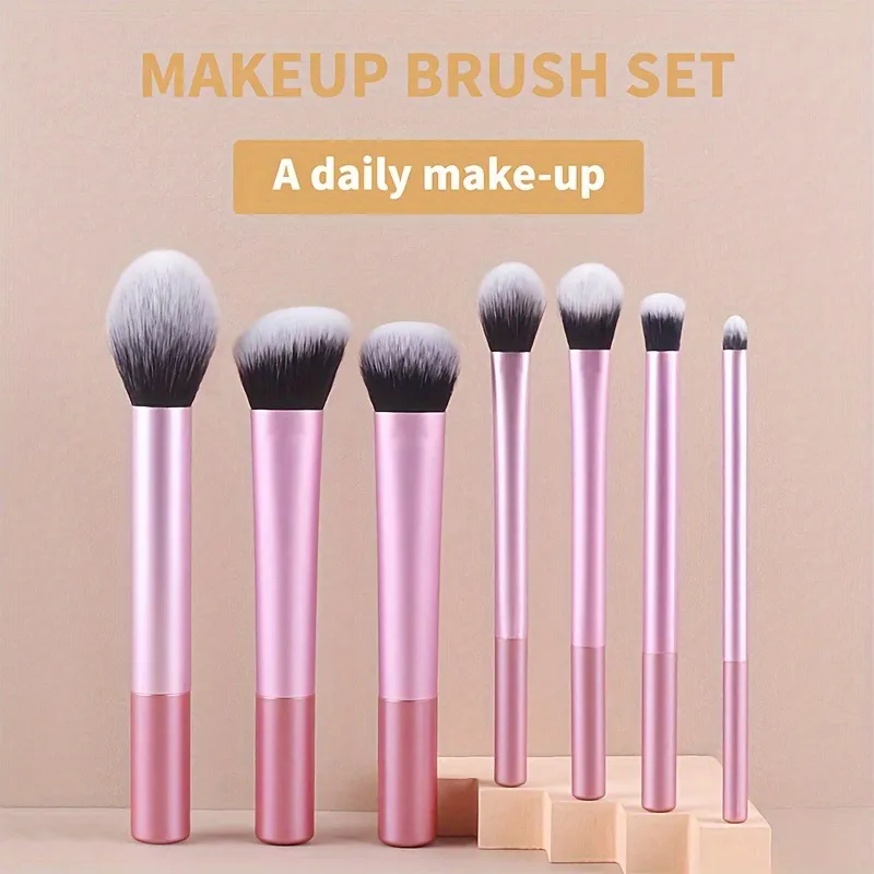 7pcs Pro Makeup Brush Set - Soft Premium Synthetic Hair Make Up Brushes Foundation Blush Eyeshadow Cosmetic Makeup Tools — image 1