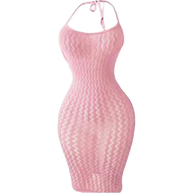Mesh Beach Cover Up Dress Women hollow Out Sheer Fishnet Bodycon Dress Sexy Music Festival Rave Outfit Swimwear Coverups