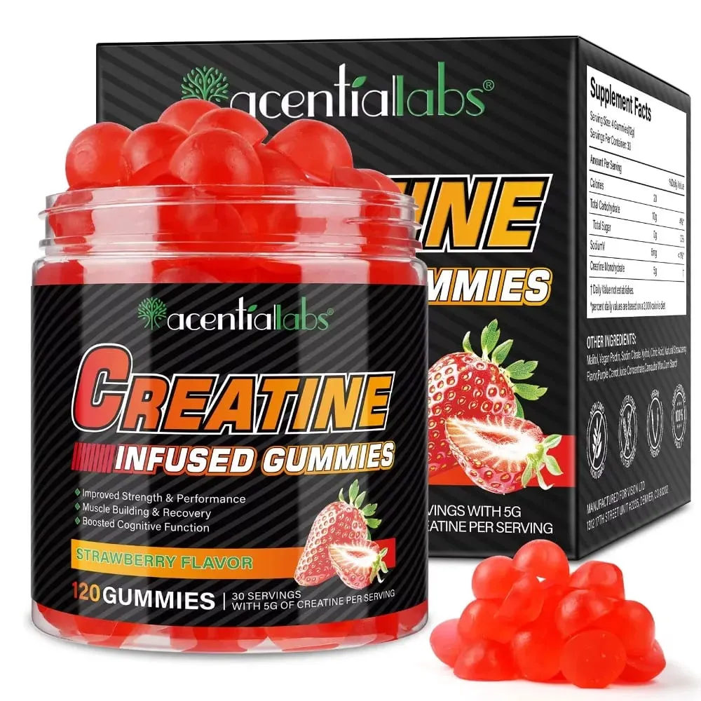 Creatine Monohydrate Gummies 5000mg for Muscle Strength Recovery & Pre-Workout Energy Boost Sugar-Free Vegan Strawberry 120 Ct — image 2
