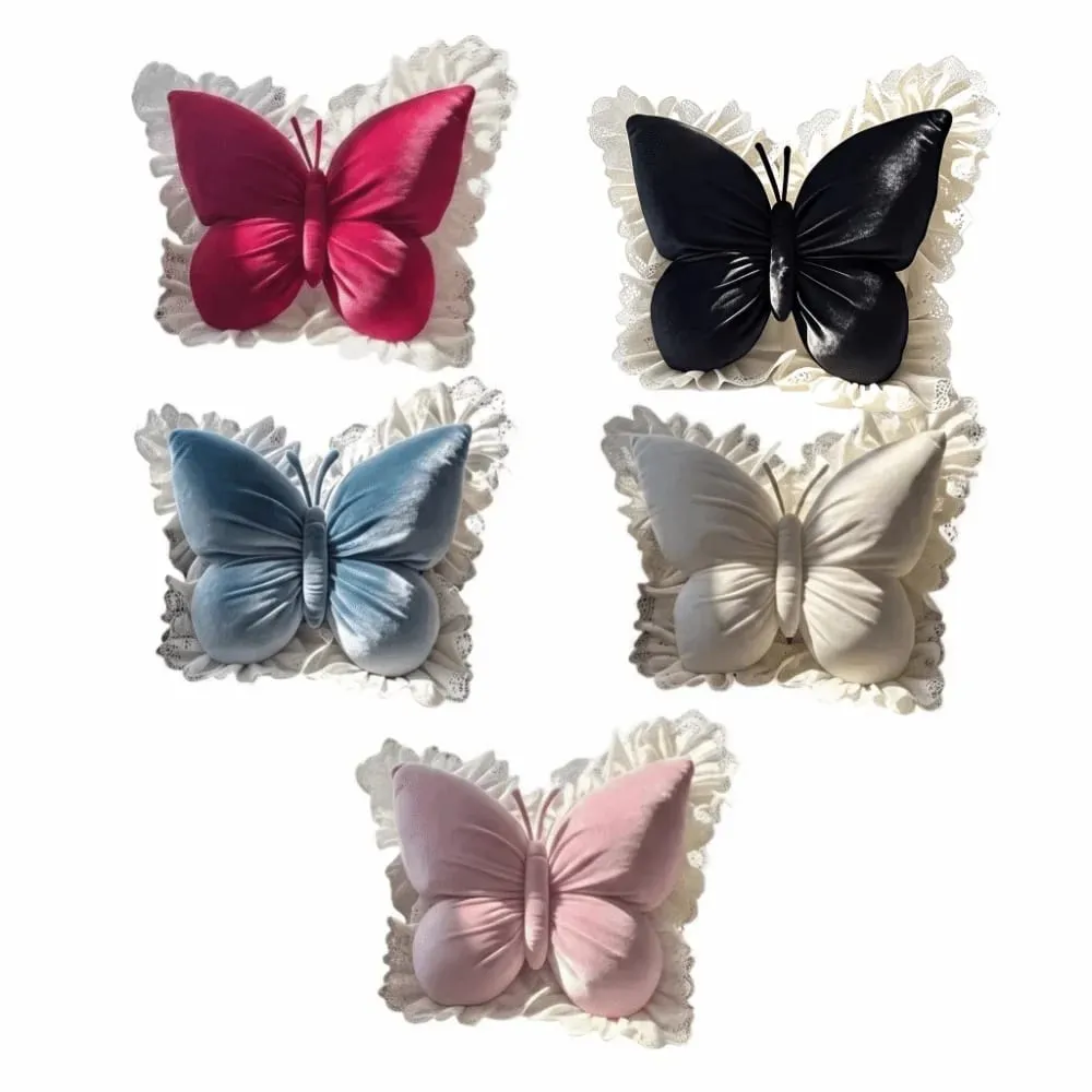Elegant Velvet Butterfly Pillow Soft Lace Trim Bow Cushion Cute Bow Throw Pillow Gifts