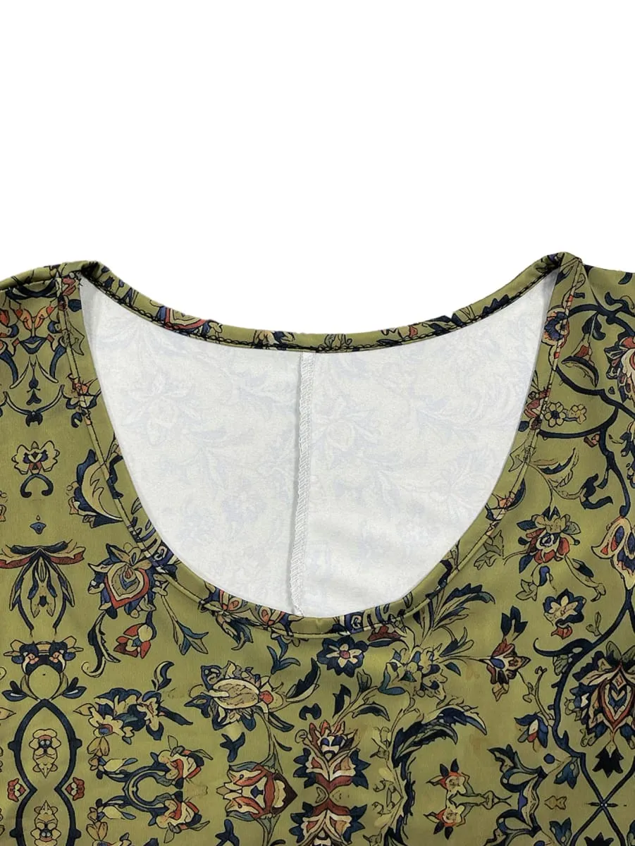 Women's Vintage Floral Print Sleeveless Maxi Dress Round Neck Loose A Line Casual Sundress Summer Boho Vacation Long Dress